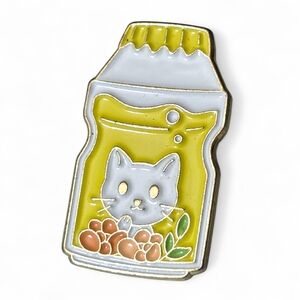 Kawaii White Kitty Cat Yogurt Drink Enamel Pin - Cute Japanese Snack Flair NWOT